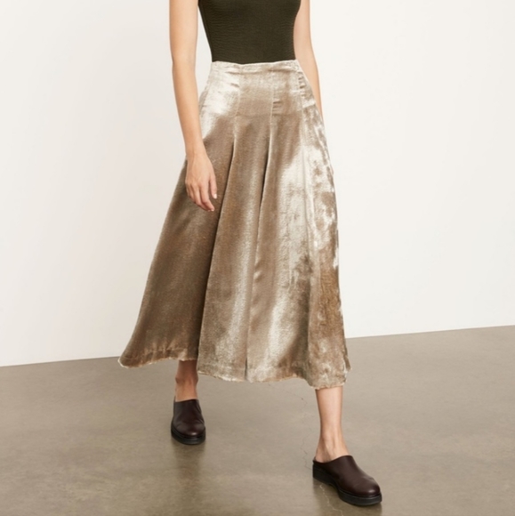 VINCE Velvet Paneled Midi Skirt Cream - Picture 2 of 13